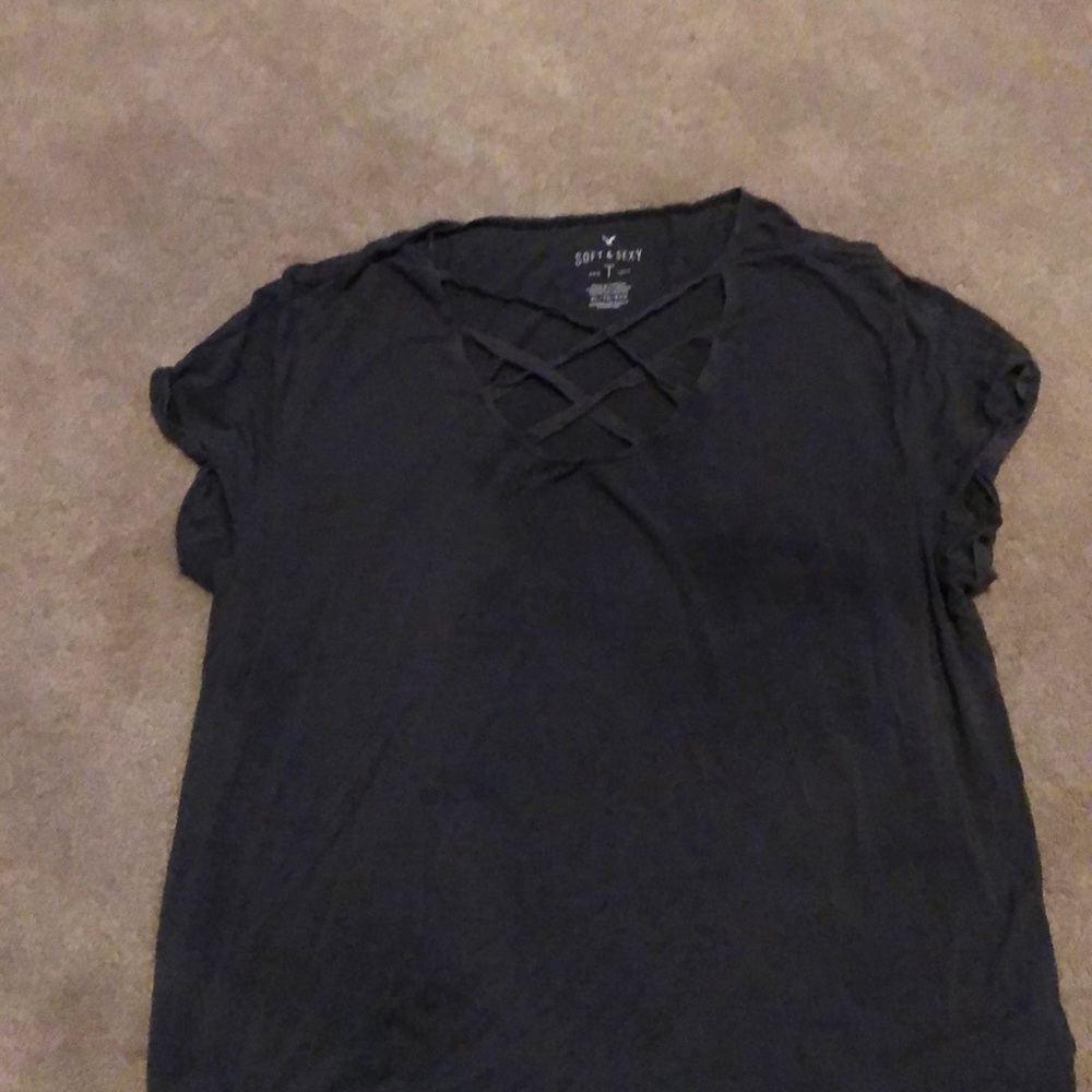 Xl grey American eagle lace up short sleeve shirt
